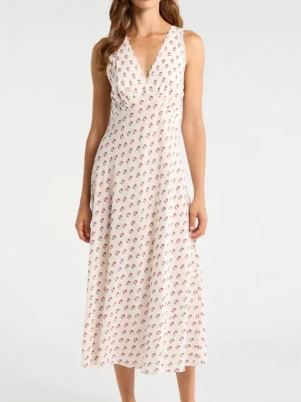 NWT Reformation Lila Sleep Midi Dress Small Laurel Canyon Ivory Red Floral
